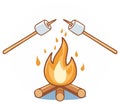 Campfire illustration with marshmallows, fire, and logs for camping or outdoor activities Royalty Free Stock Photo