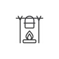 Campfire and kettle line icon