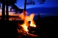 Campfire by a lake