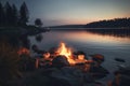 Campfire lake sunset hot. Generate Ai Royalty Free Stock Photo