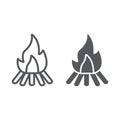 Campfire line and glyph icon, fire and burn, bonfire sign, vector graphics, a linear pattern on a white background.