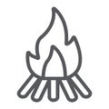 Campfire line icon, fire and burn, bonfire sign, vector graphics, a linear pattern on a white background.