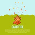 Campfire linear icon in modern style. Tourist with firewood. Flame logo concept. Vector silhouette burning symbol on Royalty Free Stock Photo