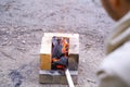 Campfire, lit between fireproof bricks for heating metal Royalty Free Stock Photo