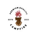Campfire Logo Design, Bonfire Vector, Adventure Camp Outdoor Wood Flame Vintage Retro Illustration