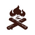 Campfire Logo for Sport Camping, Emblem, Hobby. Vector Illustration. Vintage Mountain Drawing