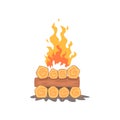 Campfire logs burning bonfire and firewood stack cartoon vector Illustration Royalty Free Stock Photo