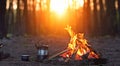 campfire in the middle of the forest with big trees