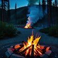 A campfire in the middle of a forest at a digital icon for weather the artist has used realistic fire sharp focus by