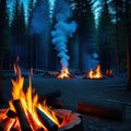 A campfire in the middle of a forest at a digital icon for weather the artist has used realistic fire sharp focus by