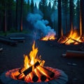 A campfire in the middle of a forest at a digital icon for weather the artist has used realistic fire sharp focus by