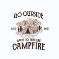 Campfire Mountain and Outdoor Vintage Logo Template. Badge or Emblem Style. Vector Illustration Royalty Free Stock Photo