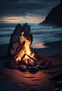 Campfire on the ocean. AI Generated