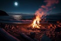 Campfire on the ocean. AI Generated