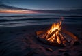 Campfire on the ocean. AI Generated