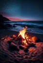 Campfire on the ocean. AI Generated