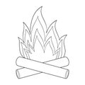 Campfire outline icon. Coloring book page for children. Bonfire vector illustration isolated on white Royalty Free Stock Photo