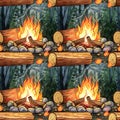 Campfire Pattern in Forest Landscape Illustration Royalty Free Stock Photo