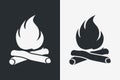 Campfire Silhouette.Dagger Silhouette On Light And Dark Background.  Bonfire And Firewood. Simple Sign Logo Or Tattoo