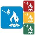 Campfire silhouette icons set