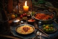 campfire spaghetti with rustic camping tableware