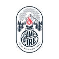 Campfire stay wild oval white Vector illustration. Royalty Free Stock Photo