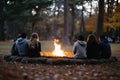 Campfire stones forest, Group sitting evening, Nature retreat concept Royalty Free Stock Photo