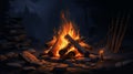 Enchanting Campfire: A Detailed Shaded Bonfire In A Mystical Forest