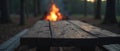 Campfire Table in the Woods with Rustic Outdoorsy Adventurous Vibe Royalty Free Stock Photo