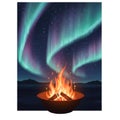 Campfire Under Aurora Borealis with Vibrant Flames in Night Sky Landscape Royalty Free Stock Photo
