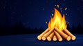 Campfire under starry night with glowing flames in forest Royalty Free Stock Photo