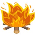 Campfire vector, fire wood bonfire icon on white