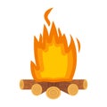 Campfire vector illustration icon isolated white background. Outdoor camp flame and nature bonfire. Forest fire element and travel Royalty Free Stock Photo