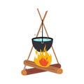 Campfire with Water Boiling in Cooking Pot Vector Illustration