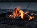Campground Fire Pit with Burning Logs Royalty Free Stock Photo