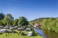 Campground at the Fulda riverside in Hannoversch Munden Royalty Free Stock Photo