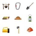 Campground icons set, cartoon style