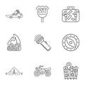 Campground icons set, outline style