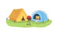 Campground semi flat vector illustration