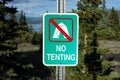 A campground sign indicating no tenting. Royalty Free Stock Photo