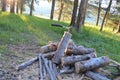 Campground Woodpile with Axe Royalty Free Stock Photo