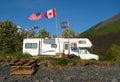 A host campsite marked with flags in seward Royalty Free Stock Photo