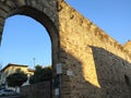 Campi Bisenzio, Italy, Medieval door, arched entrance, Porta Santo Stefano, old town walls. Royalty Free Stock Photo