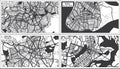 Campinas, Belem, Brasilia and Belo Horizonte Brazil City Maps Set in Black and White Color in Retro Style