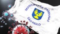 Campinas and covid pandemic - virus attacking a city flag of Campinas as a symbol of a fight and struggle with the virus pandemic