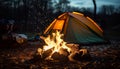 Camping adventure, fire, tent, nature, outdoors, relaxation, cooking, tourism generated by AI Royalty Free Stock Photo