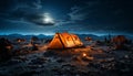 Camping adventure hiking, tent, mountain, campfire, nature, outdoors, exploration generated by AI Royalty Free Stock Photo