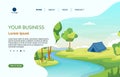 Camping Adventure River Nature Landscape Cartoon Landing Page Web Template