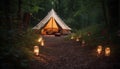 Camping adventure tent, fire, nature, relaxation, exploration generated by AI Royalty Free Stock Photo