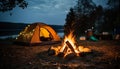 Camping adventure, tent, fire, nature, relaxation, hiking generated by AI Royalty Free Stock Photo